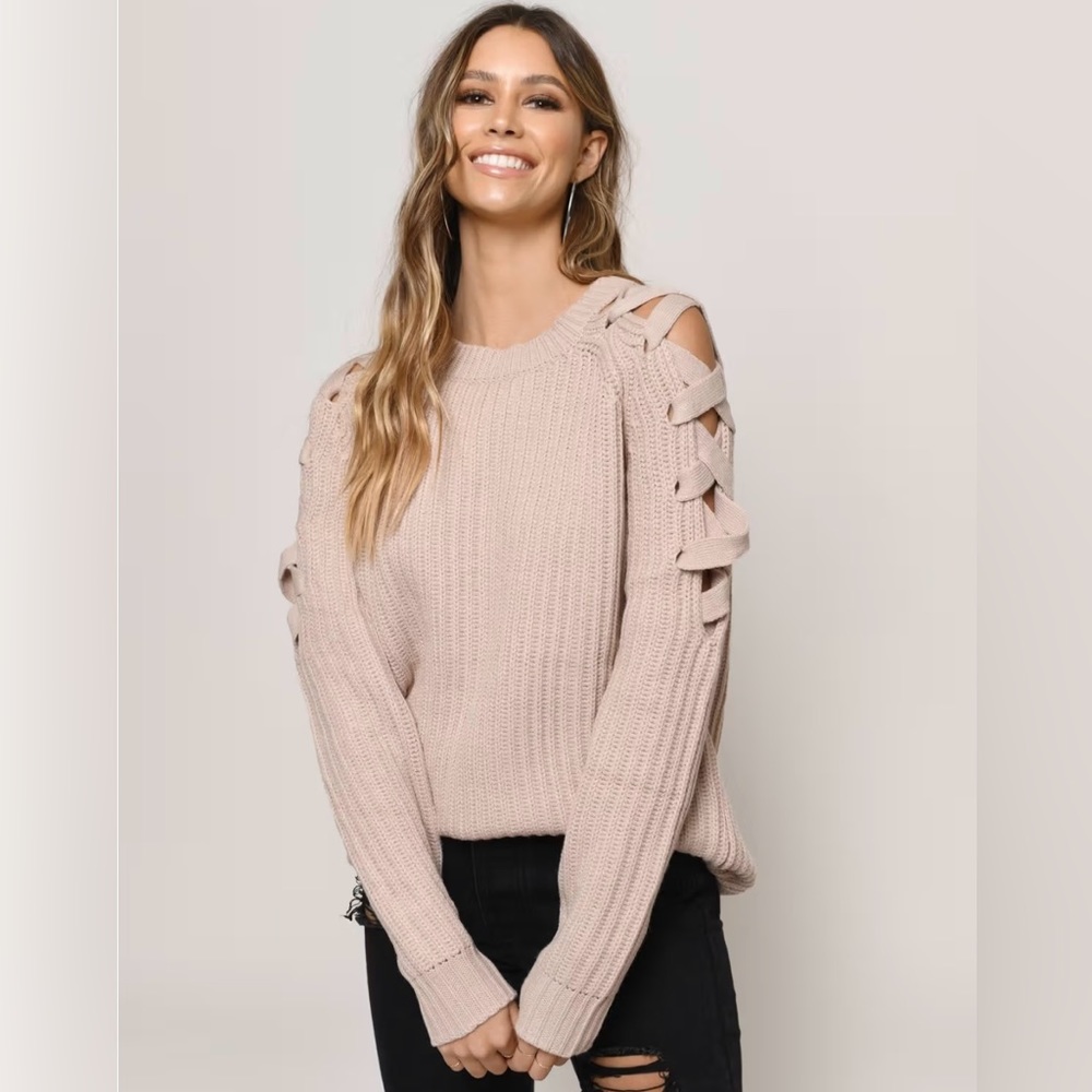 Tobi Vana Lace Up Shoulder Sweater